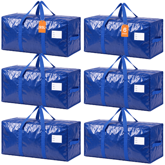 stusgo 6 Pack Extra Large Moving Bags Heavy Duty with Zippers & Carrying Handles, Moving Boxes Alternative, Packing Supplies, Large Storage Bags Totes for Space Saving(Blue)