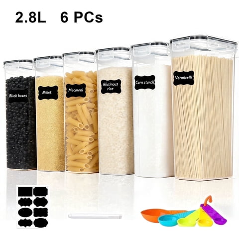 stusgo 6 Pcs 2.8L Airtight Food Storage Containers Set with Lids, Includes Spoons, Labels and a Pen