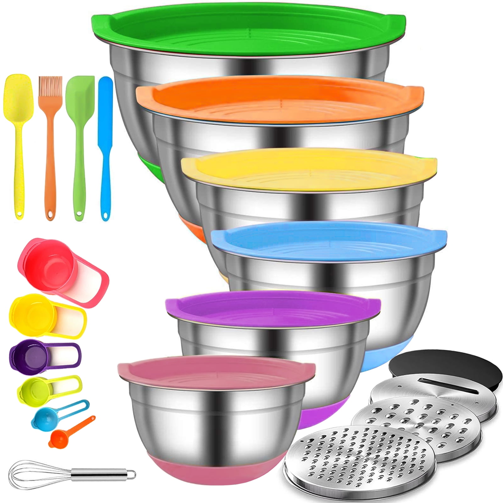 Colorful Stainless Steel Mixing Bowl Set with Lids and Utensils