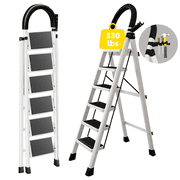 stusgo 6 Step Ladder Folding Step Stool with Tool Holder for Easy Use-White