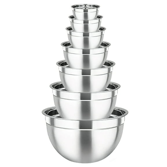 stusgo 7 Pcs Stainless Steel Mixing Bowls（4.6、3.5、2.6、2、1.5、1、0.7QT）, Nesting Salad Bowls Set, Space-Saving Storage, Multipurpose Metal Mixing Bowl for Kitchen Baking Prepping Cooking