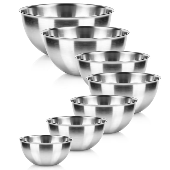 stusgo 7 Pcs Stainless Steel Mixing Bowls(4.6、3.5、2.6、2、1.5、1、0.7QT), Nesting Salad Bowls Set, Space-Saving Storage, Multipurpose Metal Mixing Bowl for Kitchen Baking Prepping Cooking