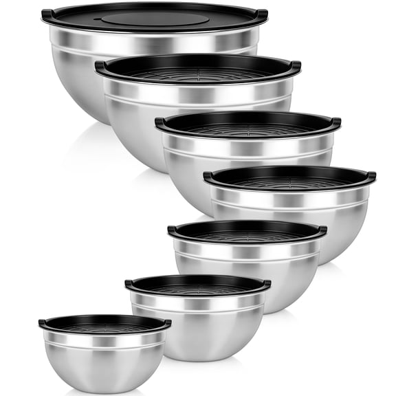 stusgo 7 Pcs Mixing Bowls with Lids (4.5、3.5、3、2.5、1.5、1.2、0.7QT)Black