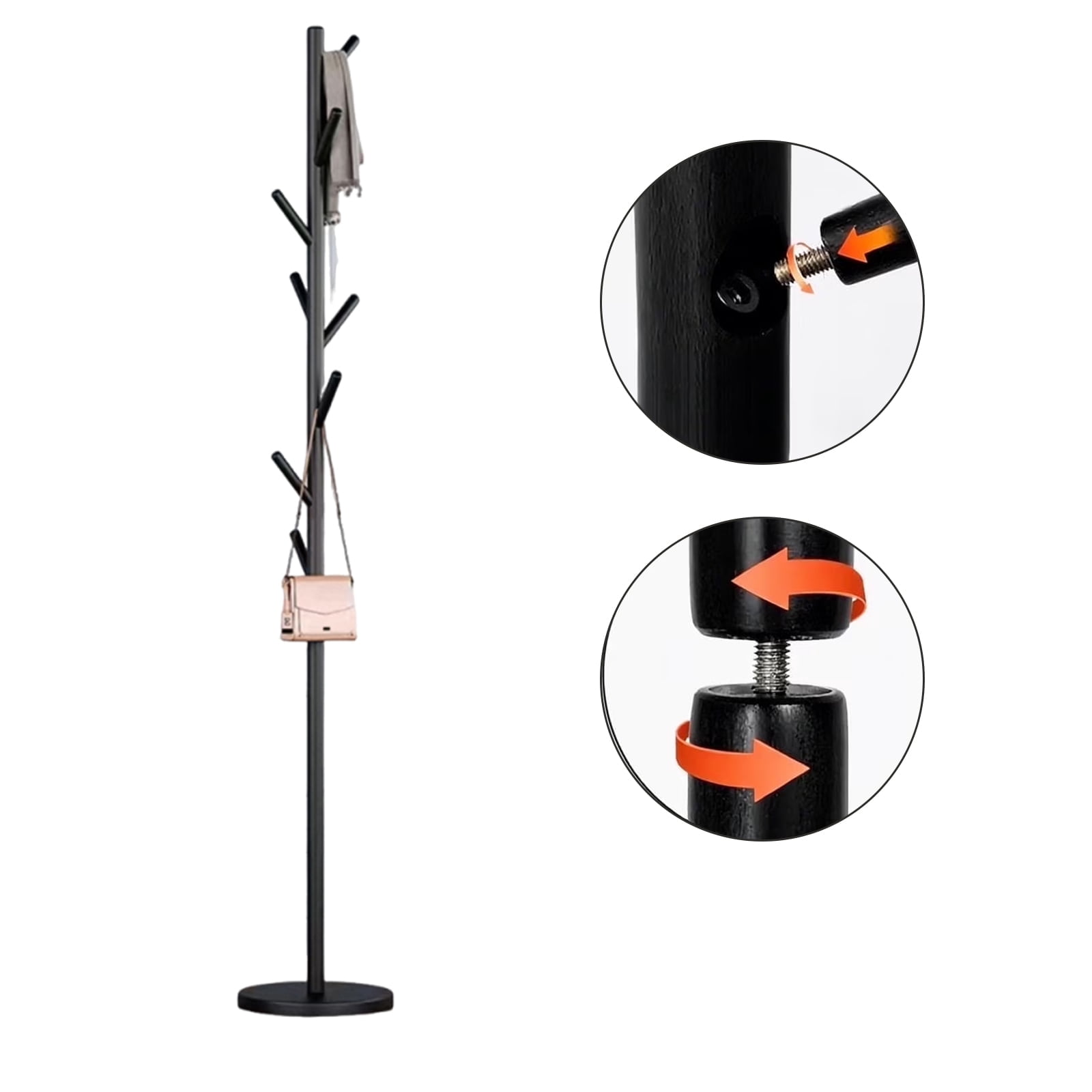 stusgo Coat Rack Freestanding,Wood Coat Tree with 8 Hooks and 3 ...