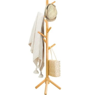 stusgo Coat Rack Freestanding,Wooden Coat Tree with 8 Hooks and 3 Adjustable Section Height （Log）