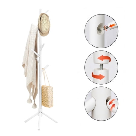 stusgo Coat Rack Freestanding with 8 Hooks and 3 Adjustable Section Height (White)