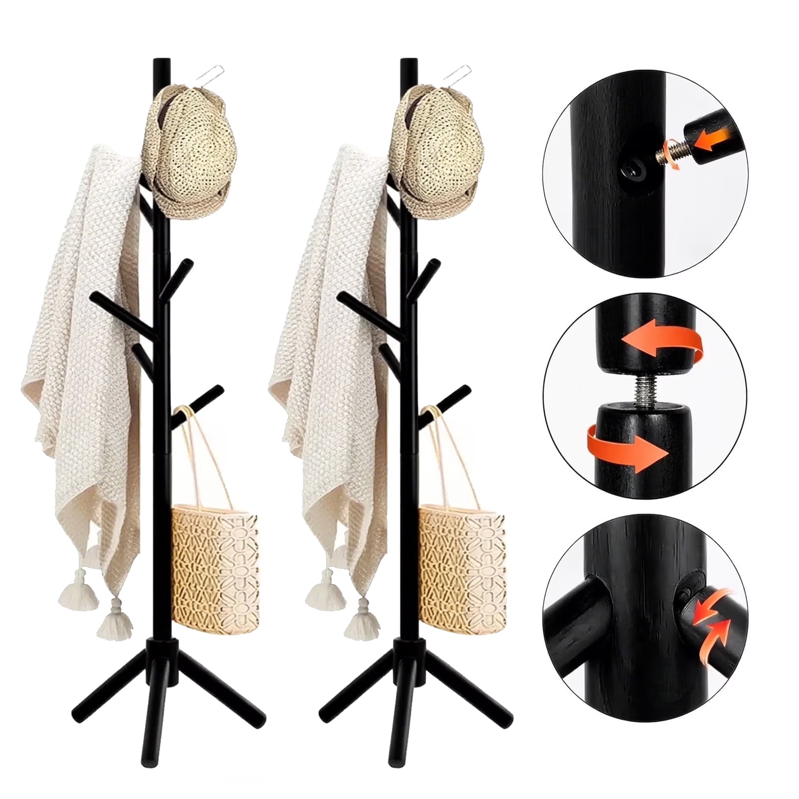 Saute Tree Rack stusgo Coat Rack Freestanding,Wooden Coat Tree with 8 Hooks and 3 ...
