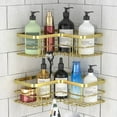 thumbnail image 1 of stusgo Corner Shower Caddy, Adhesive Shower Shelves No Drilling [2-Pack], Rustproof Stainless Steel Bathroom Shower Organizer with 8 Hooks, Shower Shelf for Inside Shower (Gold), 1 of 7