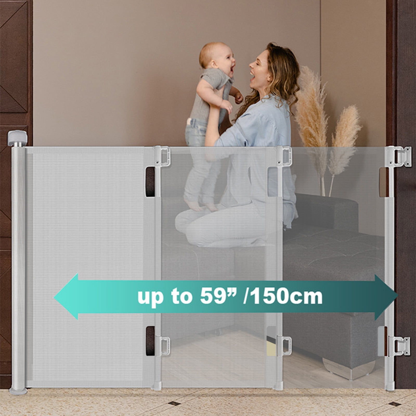 stusgo Retractable Baby Gate 33"x55"- Retractable Dog Gate, Extra Wide Safety Mesh Gate Pet Gate for Stairs Doorways Hallways Indoor and Outdoor (Grey)