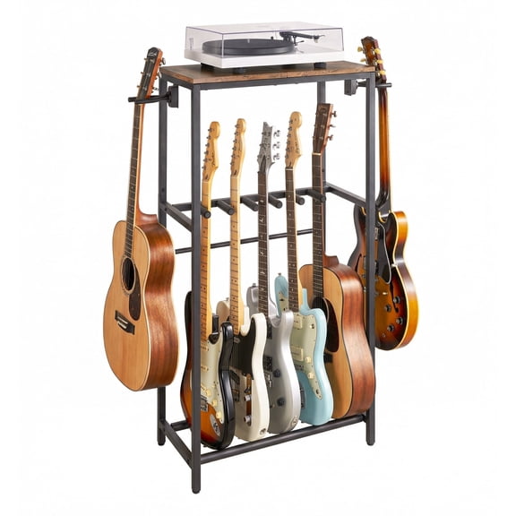 stusgo Multi Guitar Rack,Multi Instrument Guitar Stand for 7 Guitars,Guitars Display Rack with 2 Guitar Holders for Home,Stage,Studio, Brown