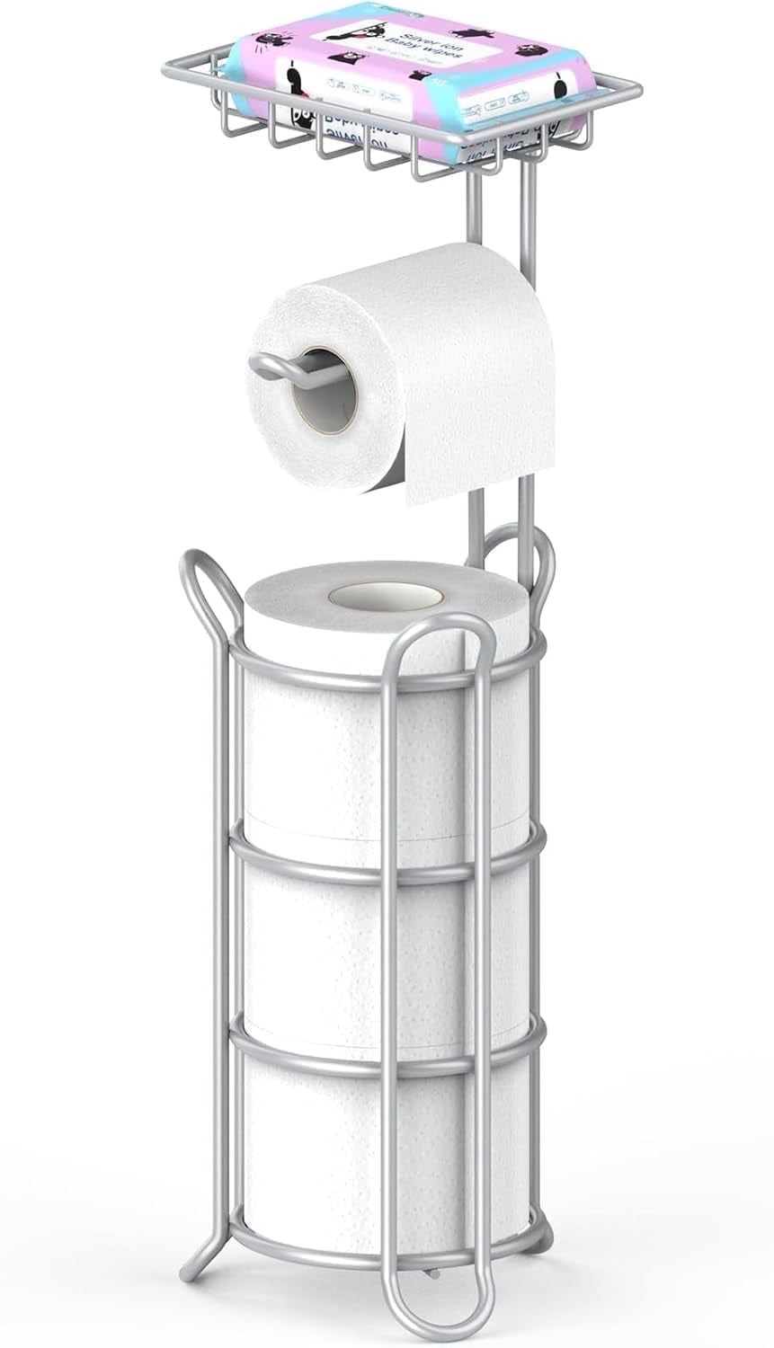 stusgo Freestanding Toilet Paper Holder, Stainless Steel, Top Storage ...
