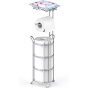 stusgo Inserted Tube Upgraded Toilet Paper Holder Free Standing, Paper Roll Dispenser with Top Storage Shelf for Bathroom-Silver