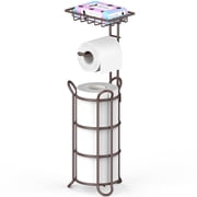 stusgo Inserted Tube Upgraded Toilet Paper Holder Free Standing, Paper Roll Dispenser with Top Storage Shelf for Bathroom-Bronze