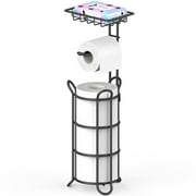 stusgo Inserted Tube Upgraded Toilet Paper Holder Free Standing, Paper Roll Dispenser with Top Storage Shelf for Bathroom-Black