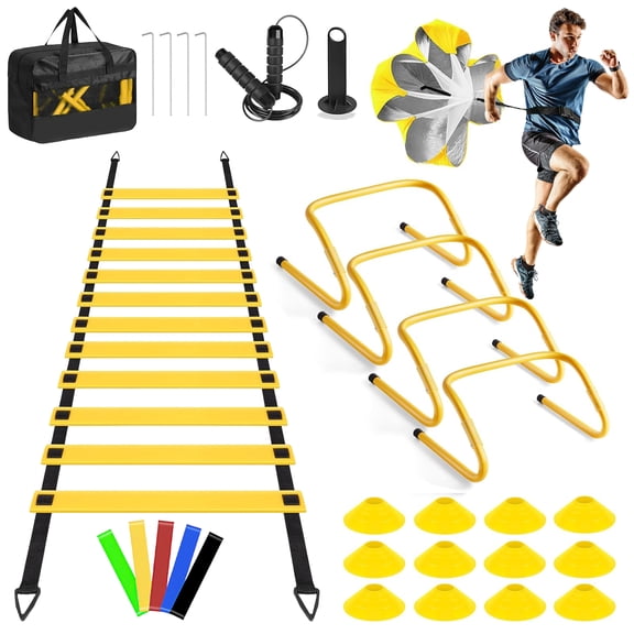 stusgo Soccer Training Equipment, Agility Ladder for Kids, With in Soccer Cones, Running Parachute(Yellow)