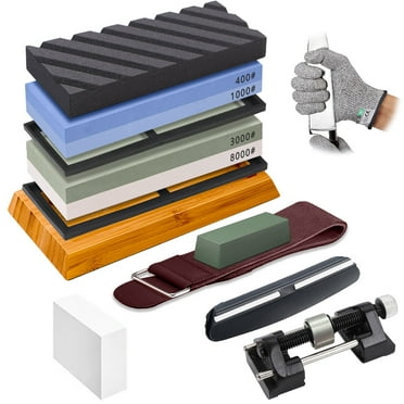 stusgo Knife Sharpening Stone Set - 2 Side Grit 400/1000 3000/8000 Kitchen Knife Sharpener Stone, Professional Kitchen Sharpener Stone Includes Non-Slip Rubber Bases, Flattening Stone