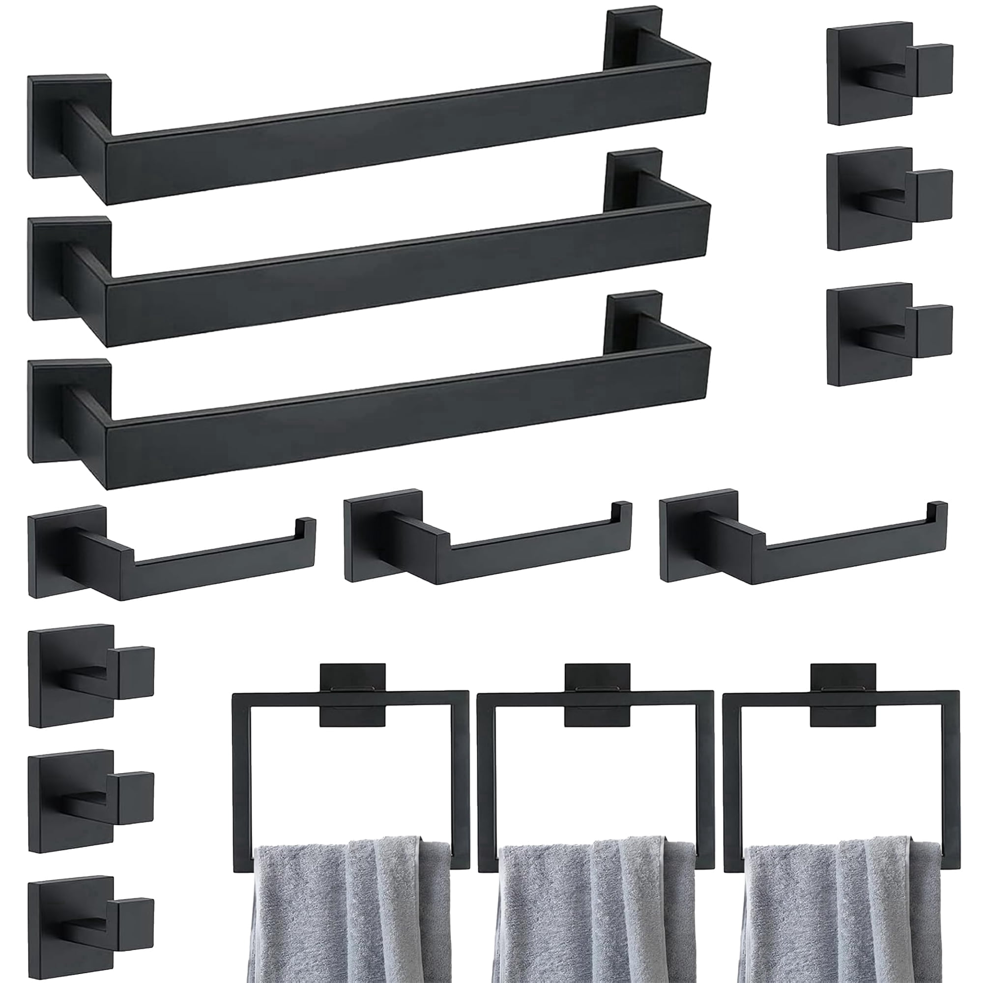 stusgo Matte Black 15-Piece Square Bathroom Hardware Set,3 Stainless ...