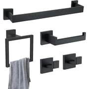 stusgo Matte Black 5-Piece Square Bathroom Hardware Set with Towel Bar, Hook, Toilet Paper Holder and Ring Black