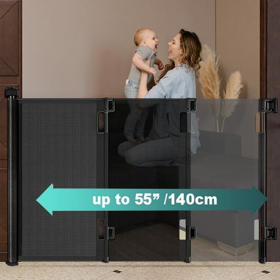 stusgo Retractable Baby Gate 33"x55"（1.4m）- Retractable Dog Gate (Black)