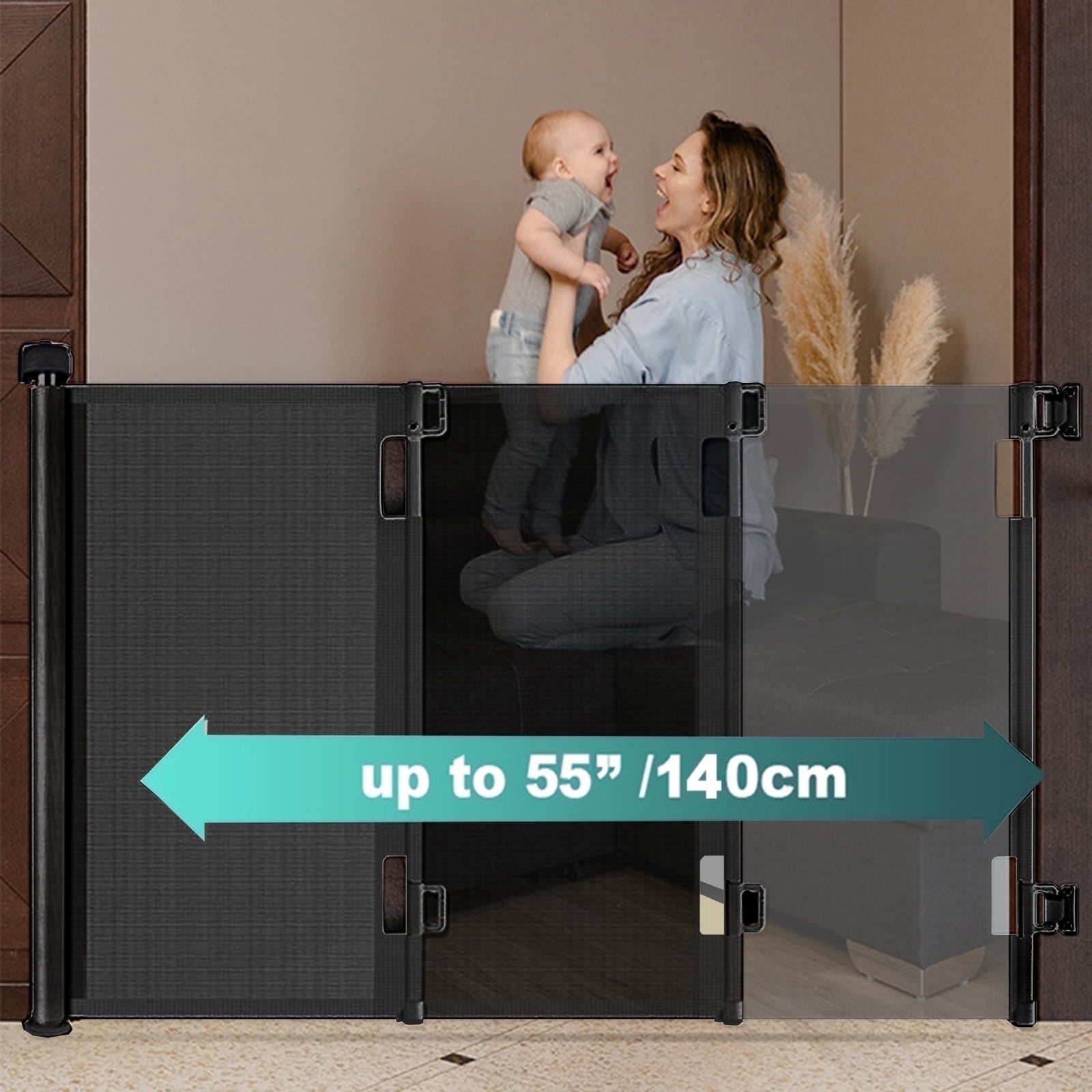 stusgo Retractable Baby Gate 33"x55"（1.4m）- Retractable Dog Gate (Black)