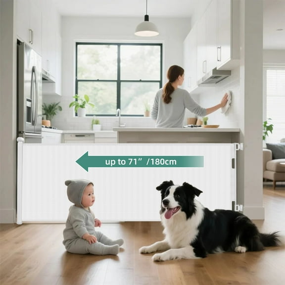 stusgo Retractable Baby Gate 33"x71"（1.8m）- Retractable Dog Gate (White)