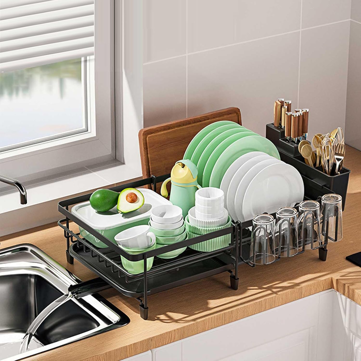 stusgo Retractable Over The Sink Dish Drying Rack with Drainage Stainless Steel Large Multi Functional Cutlery Rack Kitchen Counter Organized