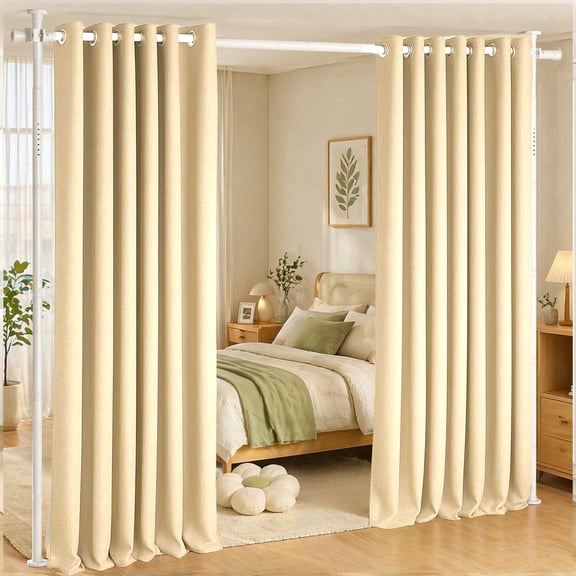 stusgo Room Divider Curtain Rod No Drilling, Standing Curtain Rod, 4-10ft(H) 28-70inch(W) Adjustable, Heavy Duty Floor to Ceiling Tension Curtain Stand, White