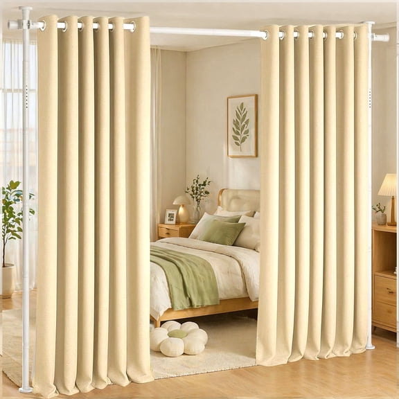 stusgo Room Divider Curtain Rod No Drilling, Standing Curtain Rod, 4-10ft(H) 28-70inch(W) Adjustable, Heavy Duty Floor to Ceiling Tension Curtain Stand, White