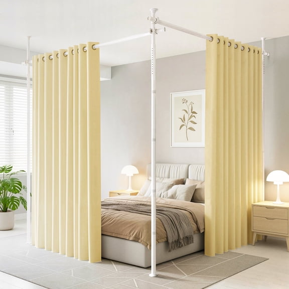 stusgo Room Divider Curtain Rod No Drilling, Standing Curtain Rod, 4-10ft(H) 28-140inch(W) Adjustable, Heavy Duty Floor to Ceiling Tension Curtain Stand, White
