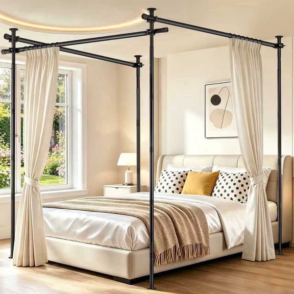stusgo Room Divider Curtain Rod No Drilling, Standing Curtain Rod, 4-10ft(H) 28-210inch(W) Adjustable, Heavy Duty Floor to Ceiling Tension Curtain Stand, Black