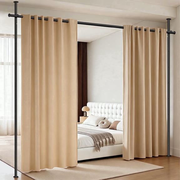 stusgo Room Divider Curtain Rod No Drilling, Standing Curtain Rod, 4-10ft(H) 28-70inch(W) Adjustable, Heavy Duty Floor to Ceiling Tension Curtain Stand, Black