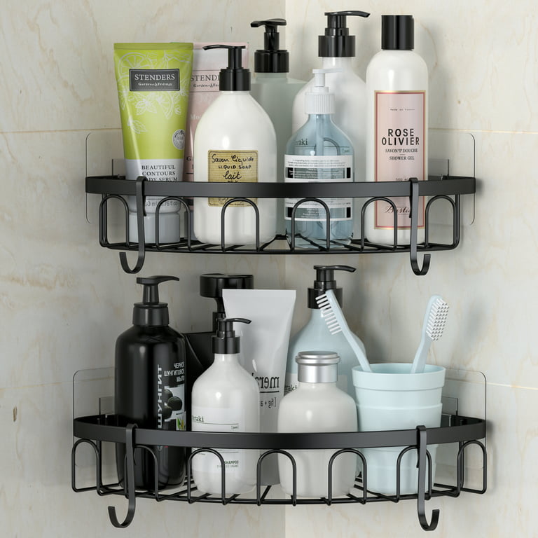 stusgo Shower Caddy 2 Pack, No Drilling Shower Organizer with 4 Hooks and 6  Back Traceless Adhesives, US304 Stainless Steel Shampoo Racks/ Storage  Corner Shelves for Bathroom or Kitchen (Black) 