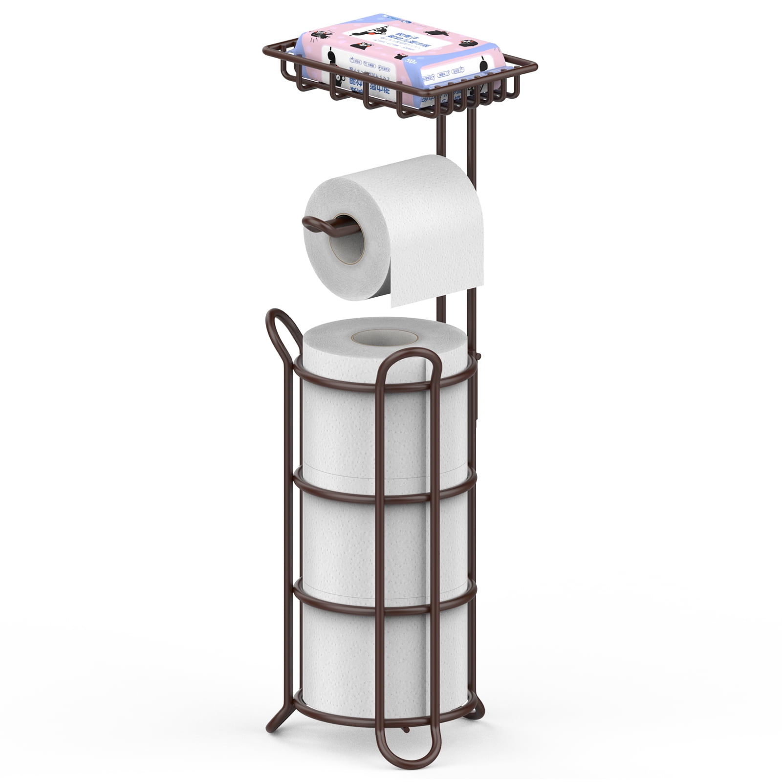 Heioov upgraded toilet paper holder stand for bathroom, holds 3 big rolls  of jumbo mega paper