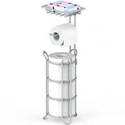 stusgoToilet Paper Holder Free Standing with Top Shelf for Phone & Storage (Silver)