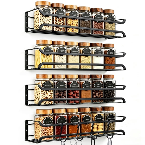 stusgo 4-Tier Spice Rack Organizer for Cabinet Door, Wall Mount with Adhesive or Screws, Black