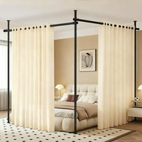 stusgo Room Divider Curtain Rod No Drilling, Standing Curtain Rod, 4-10ft(H) 28-140inch(W) Adjustable, Heavy Duty Floor to Ceiling Tension Curtain Stand, Black