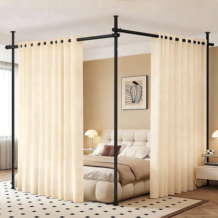 stusgo Room Divider Curtain Rod No Drilling, Standing Curtain Rod, 4-10ft(H) 28-140inch(W) Adjustable, Heavy Duty Floor to Ceiling Tension Curtain Stand, Black