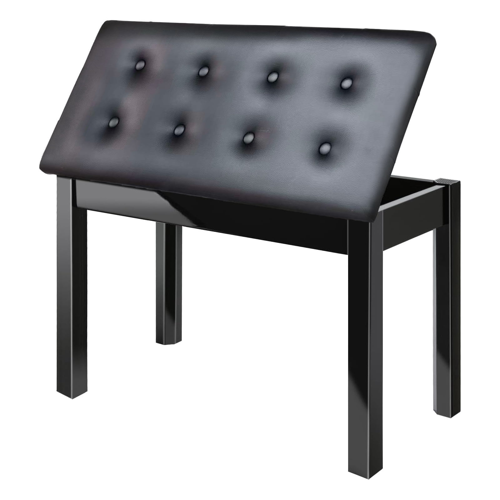 stusgo Piano Bench with Storage, Solid Wood Keyboard Bench Piano Bookcase Stool Chair Seat, Black