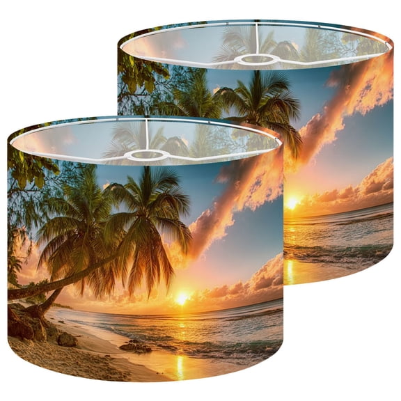 Lampshades 2 Pack Beach Sunset Palm Tree Tropical Landscape Scenery Island 13"x13"x10" Light Shade for Table Lamps Floor Lamp Shades Lampshade Replacement Easy Assembly