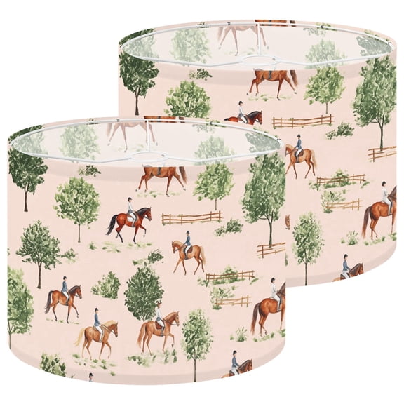 Lampshades 2 Pack Boho Modern Equestrian Green Tree Horse Vintage 13"x13"x10" Light Shade for Table Lamps Floor Lamps Drum Lamp Shades Lampshade Replacement Easy Assembly