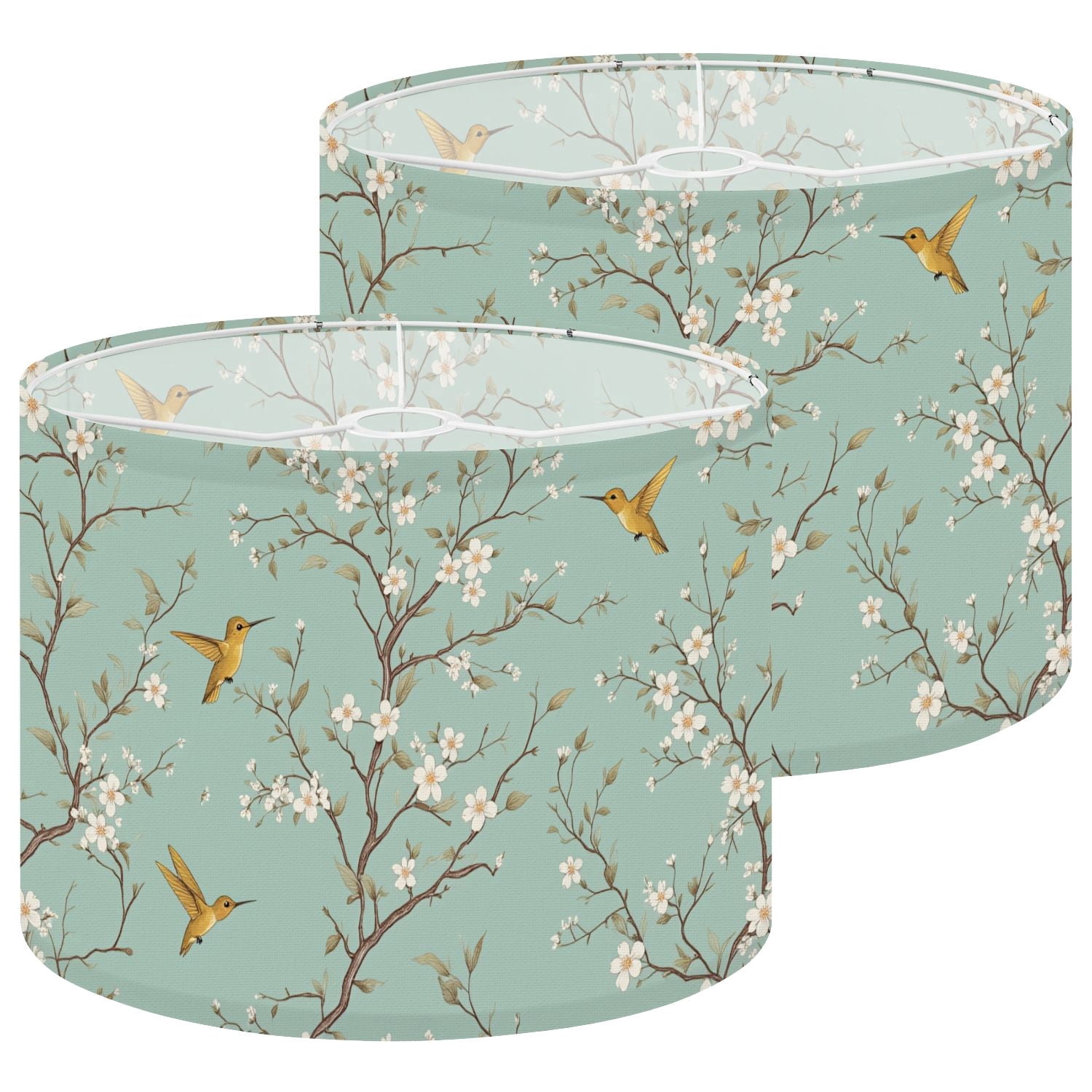 Lampshades 2 Pack Chinoiserie Floral Vintage Green Gold Birds Flowers Oriental 13"x13"x10" Light Shade for Table Lamps Floor Lamps Drum Lamp Shades Lampshade Replacement Easy Assembly