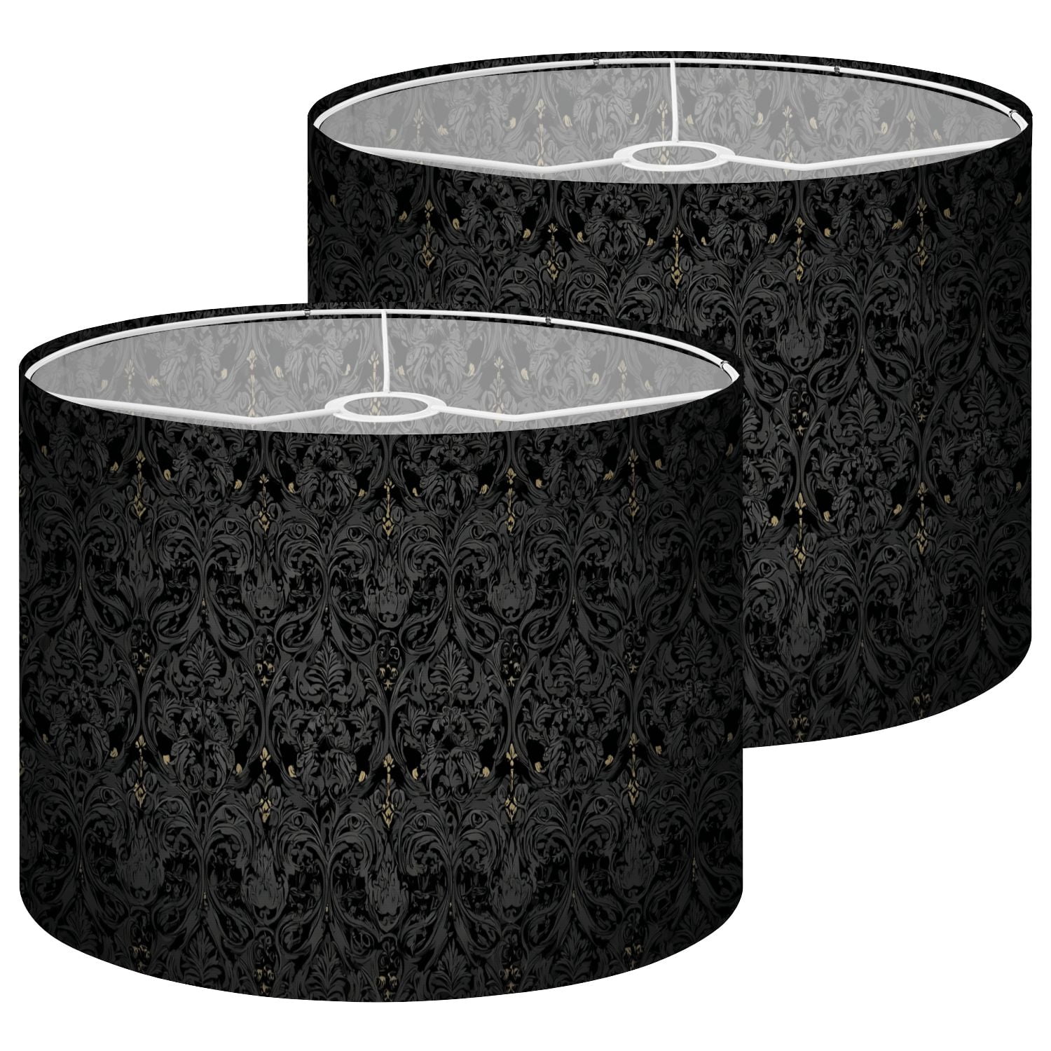 Lampshades 2 Pack Seamless black dark gothic baroque victorian 13"x13"x10" Light Shade for Table Lamps Floor Lamp Shades Lampshade Replacement Easy Assembly