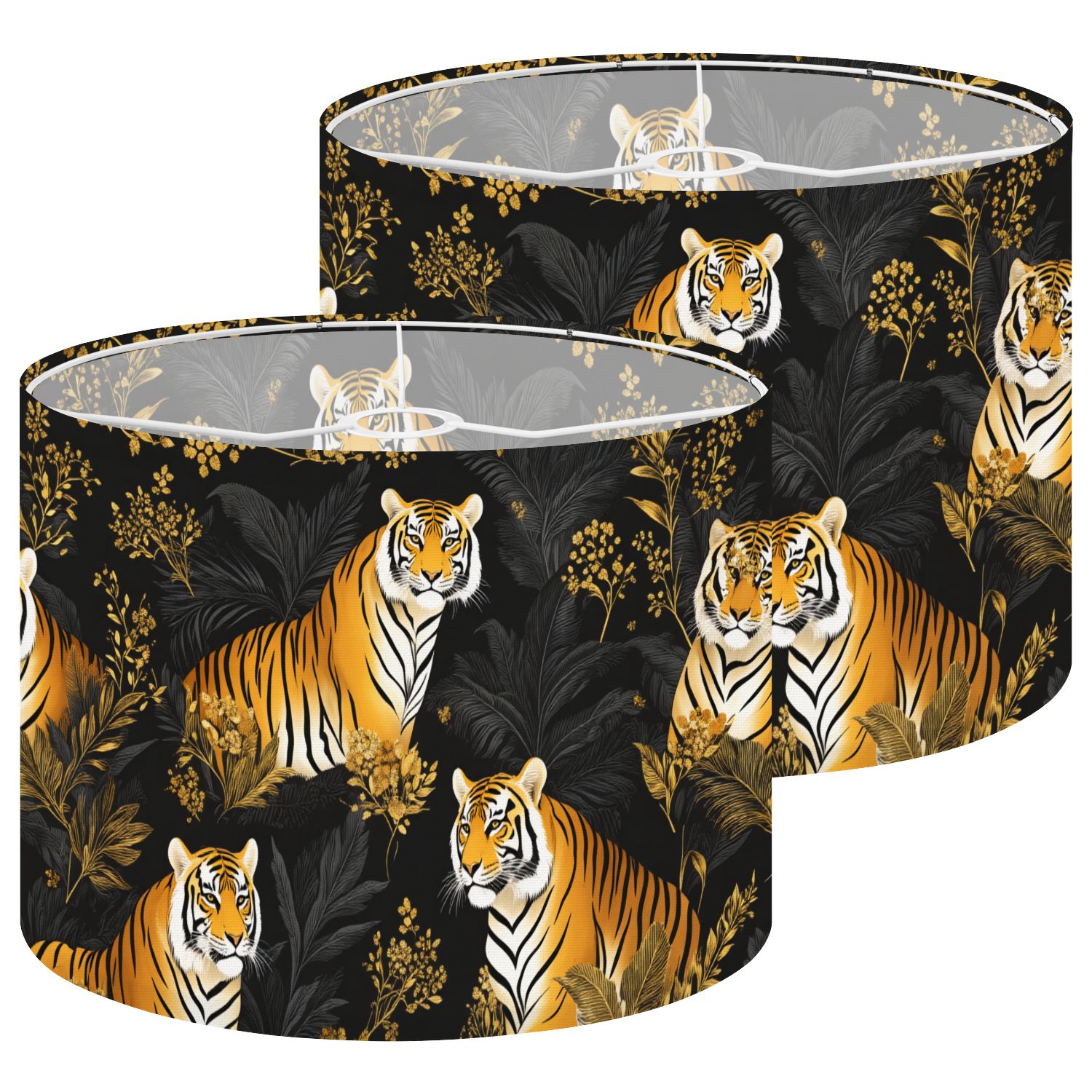 [style] Lampshades 2 Pack Tiger Black Gold Leaf Retro Vintage Tigers ...