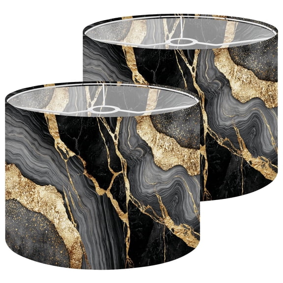Lampshades 2 Pack abstract black marble agate mosaic golden veins japanese 13"x13"x10" Light Shade for Table Lamps Floor Lamp Shades Lampshade Replacement Easy Assembly