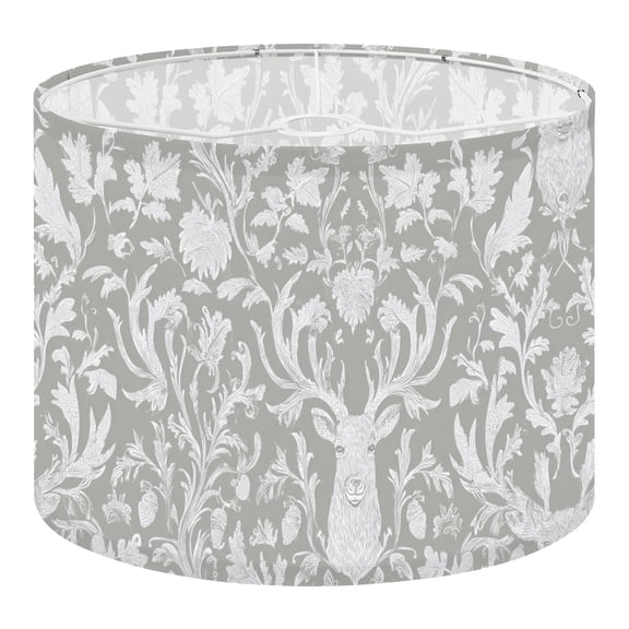 Linen Drum Lampshades Antlered Deer Floral Vintage White Grey 13"x13"x10" Light Shade for Table Lamps Floor Lamps Drum Lamp Shades Lampshade Replacement Assembly Required