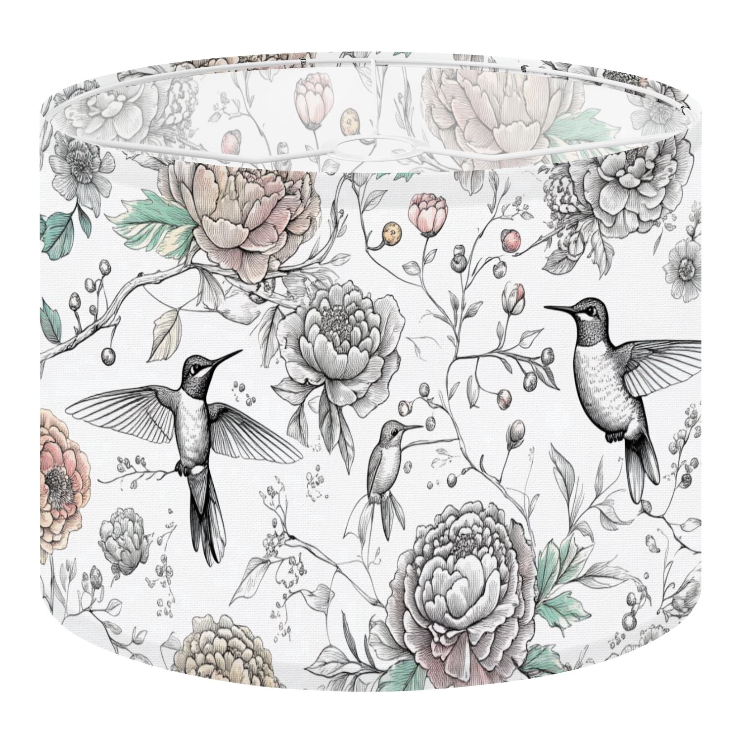 Linen Drum Lampshades Black White Flowers Peony Floral Bird 13"x13"x10" Light Shade for Table Lamps Floor Lamps Drum Lamp Shades Lampshade Replacement Assembly Required