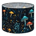 thumbnail image 1 of Linen Drum Lampshades Blue Yellow Glittery Mushroom Forest Vintage 13"x13"x10" Light Shade for Table Lamps Floor Lamps Drum Lamp Shades Lampshade Replacement Assembly Required, 1 of 8
