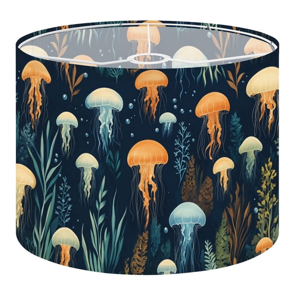 Linen Drum Lampshades Boho Leaf Blue Floral Jellyfish Seaweed Marine flora 13"x13"x10" Light Shade for Table Lamps Floor Lamps Drum Lamp Shades Lampshade Replacement Assembly Required