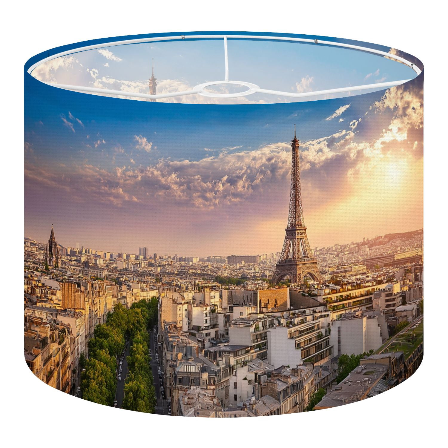 Linen Drum Lampshades Eiffel Tower Paris Skyline Dawn 13"x13"x10" Light Shade for Table Lamps Floor Lamp Shades Lampshade Replacement Assembly Required
