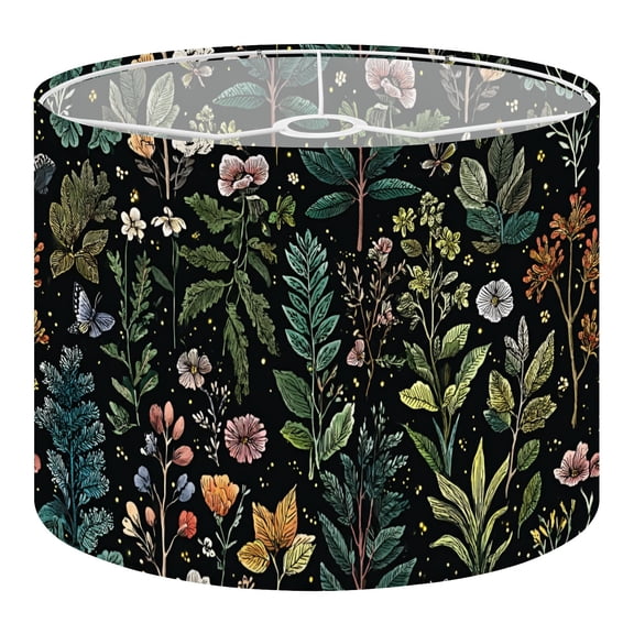 [style] Linen Drum Lampshades Floral Botanical Vibrant Plants Leaves Flowers Dark 13"x13"x10" Light Shade for Table Lamps Floor Lamps Drum Lamp Shades Lampshade Replacement Assembly Required